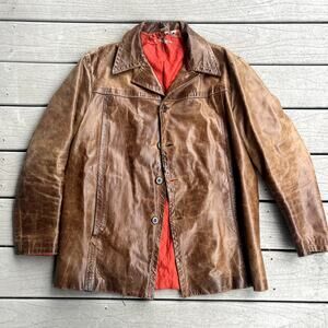 Item 39 Brown Leather jacket mens L, red lining